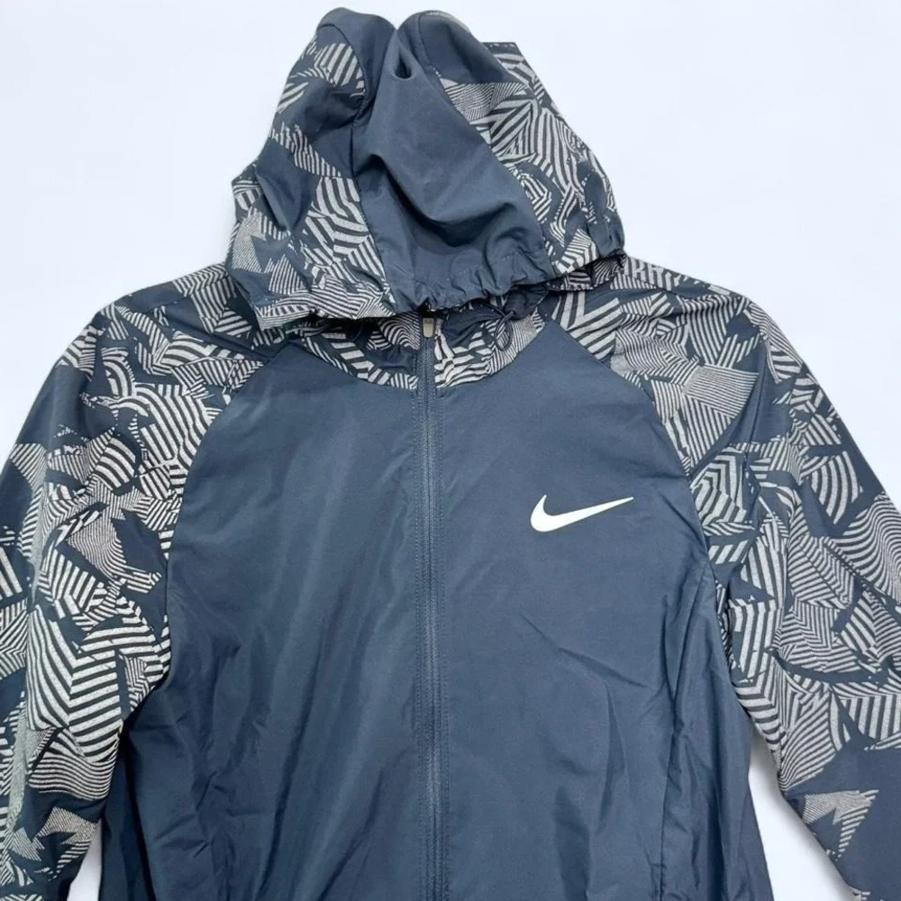 Nike Hooded Windrunner‎ Reflective Running Jacket Blue Geo Print Sz S Gorpcore